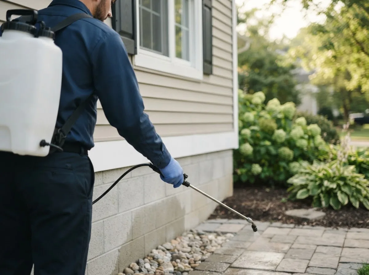 Pest control technician inspecting a home in Griswold, IA